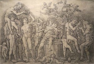 Bacchanal with Wine Press by Andrea Mantegna